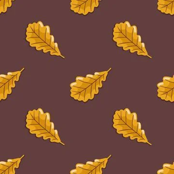 Oak tree leaves seamless pattern on brown background. Autumn season flat ve.. Stock Illustration