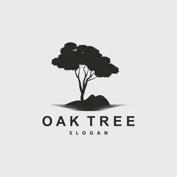 Oak Tree Logo, Nature Tree Plant Vector, Minimalist Simple Design, Illustra.. Illustrazione stock