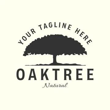 Oak tree with logo vintage vector illustration icon template design Stock Illustration