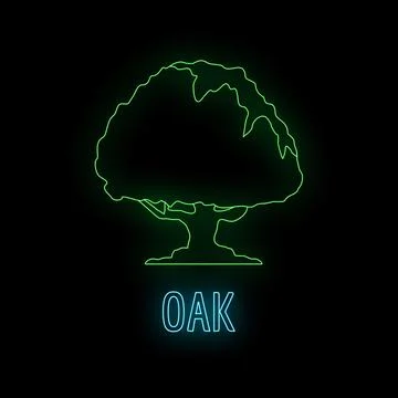 Oak tree neon glowing outline line art Stock Illustration