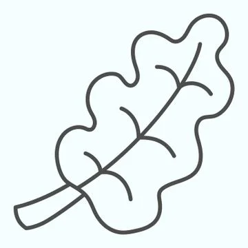 Oak tree single leaf thin line icon. Forest plant leaves. Autumn season vector Stock Illustration