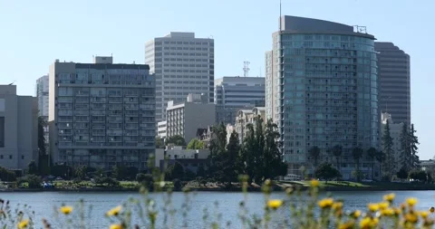 Oakland Lakeside Skyline Stock Footage 222329089