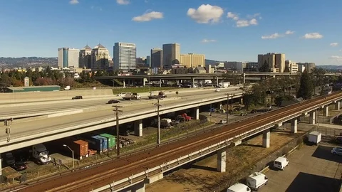 Oakland Transportation Elevated Train BART Mass Transit Stock Footage 71085692