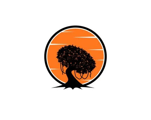 Oaks tree on the sunset view logo Stock-Illustration