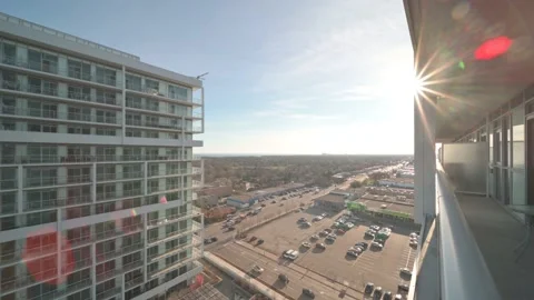 Oakville train tracks with pre construction site and train going by Stock Footage 166980245