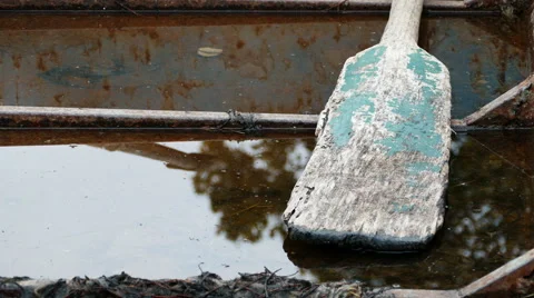 Oar in old rusty boat, 4k Stock Footage 68361058