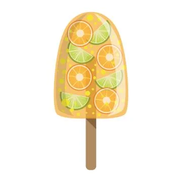 Oarange And Lime Fruit Ice-Cream Bar On A Stick, Colorful Popsicle Isolated Stock Illustration