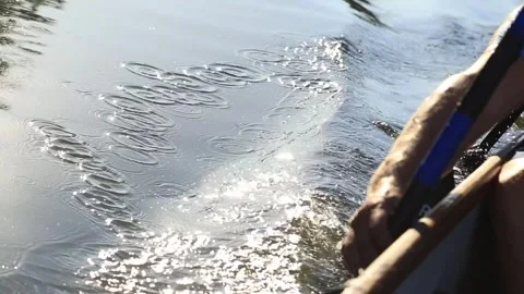 Oars move simultaneously while rowing on a lake in a boat Stock Footage 248707683