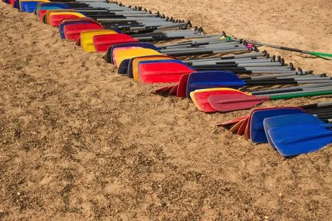Oars on the shore. Stock Photos