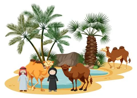 Oasis desert with camel nature elements Stock-Illustration
