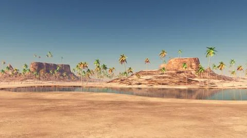 Oasis in the desert Stock Illustration