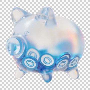 Oasis Network (ROSE) Clear Glass piggy bank with decreasing piles of crypto Stock Illustration
