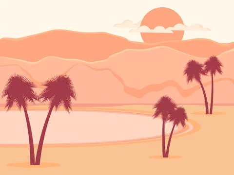 Oasis with palm trees. Desert. Vector illustration イラスト素材