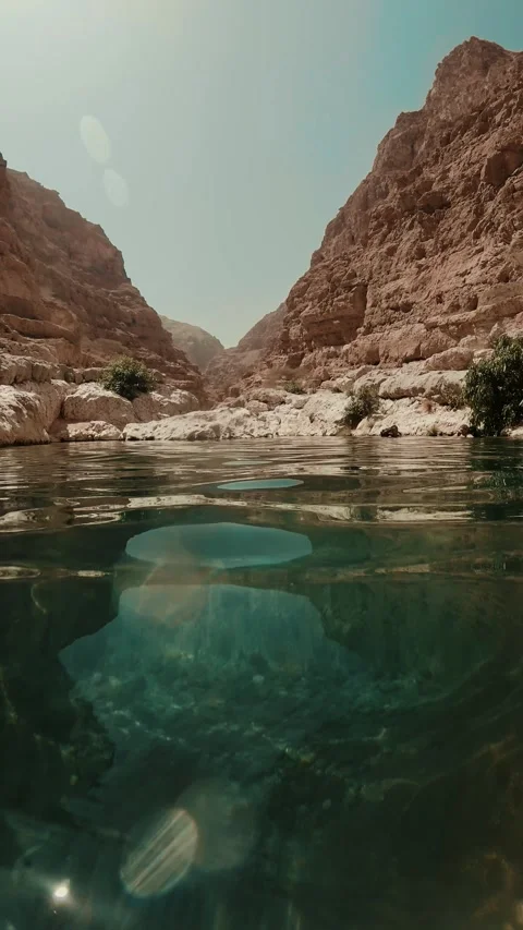 Oasis of water in the Oman desert Stock Footage 336495846