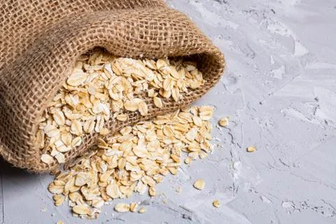 Oat cereals in burlap sackwith, zero waste concept Stock Photos