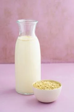 Oat milk in a bottle Stock Photos