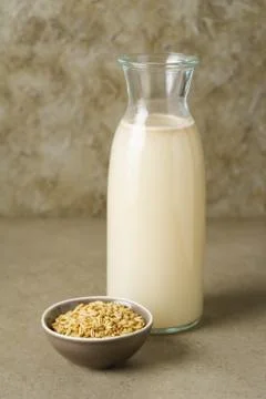 Oat milk in a bottle Stock Photos