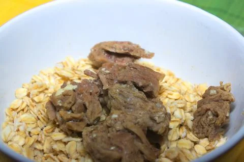 Oat petals with beef 스톡 사진