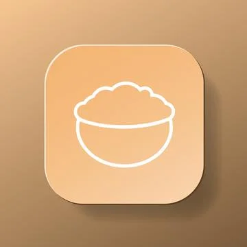 Oat porridge square button, white outline icon on the brown color plate. Healthy Stock Illustration