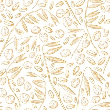 Oat seed, flakes seamless pattern Organic farm eat Stock Illustration