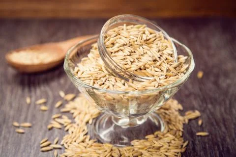 Oat in spoon 스톡 사진