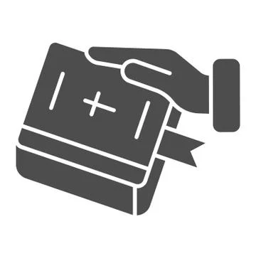 Oath on bible solid icon. Hand on book vector illustration isolated on white Stock Illustration