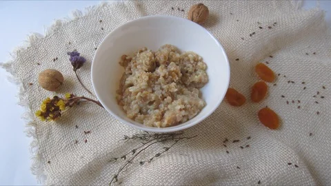 Oatmeal with cherries. Stop motion animation Stock Footage 109053104