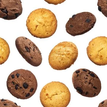 Oatmeal chip cookies seamless pattern, isolated on white background Stock Photos