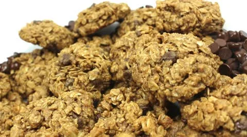Oatmeal Chocolate Chip Cookies Rotate Stock Footage