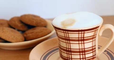 Oatmeal cookie and cup of coffee Stock Footage 88528599