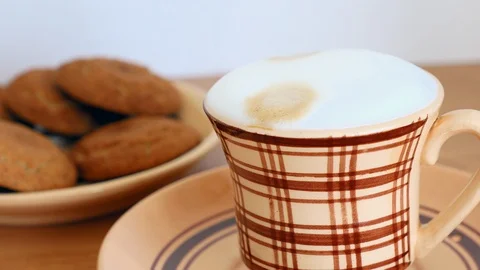 Oatmeal cookie and cup of coffee Stock Footage 88667786