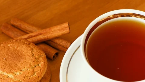 Oatmeal cookie and cup of tea Stock Footage 88654737