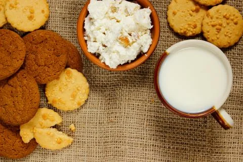 Oatmeal cookie on sackcloth Stock Photos