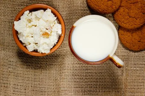Oatmeal cookie on sackcloth Stock Photos