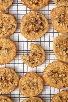 Oatmeal cookies with one missing bite Stock Photos