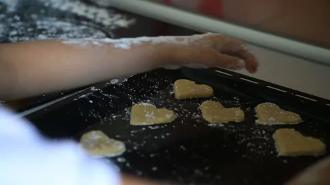 Oatmeal holiday cookies laying on the pan. Closeup Stock Footage