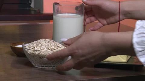 Oatmeal with milk 2 Stock Footage 308864195