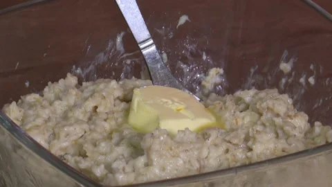 Oatmeal with milk 8 Stock Footage 308864280