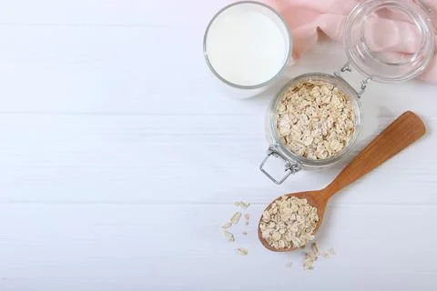 Oatmeal on the table top view. Stock-Fotos
