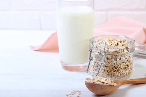 Oatmeal on the table top view. Stock-Fotos