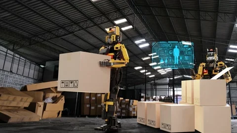 Oatz 3 8 1Robot arm Hold Box with AI interface Object for manufacturing industry Stock Footage 204961389
