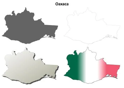 Oaxaca blank outline map set Stock Illustration