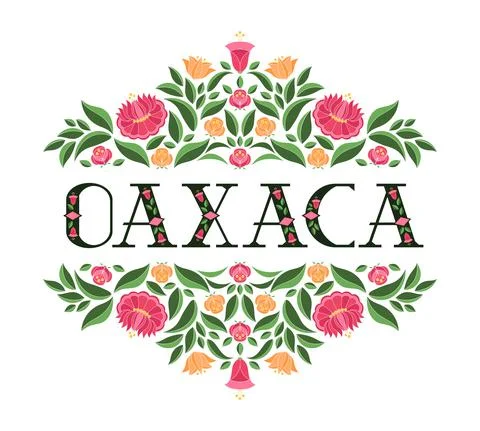 Oaxaca, Mexico illustration vector. Background with traditional flowers patte Stock Illustration
