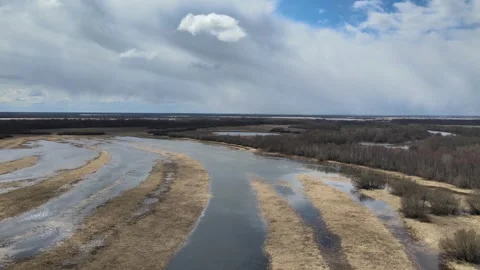 Ob river in spring. Siberia. Aerial view Stock Footage 283353167
