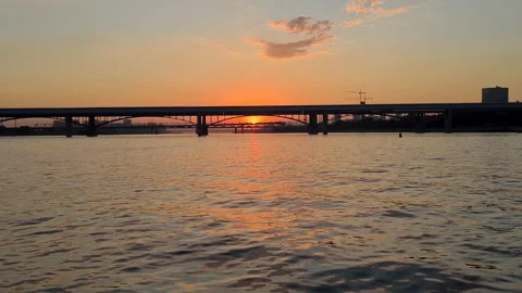 Ob River Under A Bridge During Sunset In Novosibirsk Stock Footage 201515883