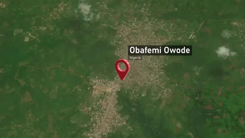 Obafemi Owode City Map Zoom (Nigeria) from Space to Earth Video stock 274993126