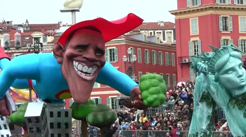 Obama Float, Nice Carnival Parade, France Stock Footage 52182791