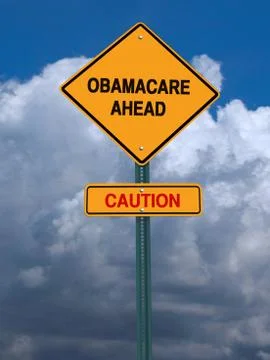 Obamacare ahead caution conceptual post Stock Photos
