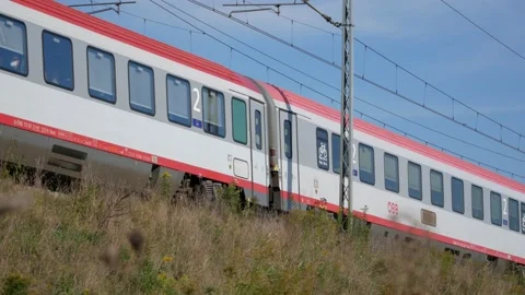 ÖBB Austrian train with PKP InterCity Polish locomotive, passing by. Stock Footage 162844889