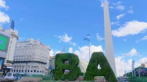 Obelisk At Buenos Aires BA Trees 9 De Julio Ave At Sunset Obelisco 4K 60Fps Stock Footage 127657119